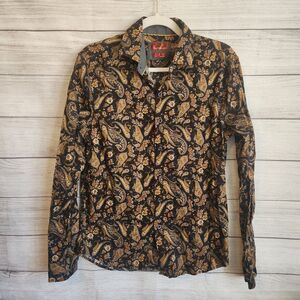 Consequence mens S Slim Black paisley cotton blend button up shirt